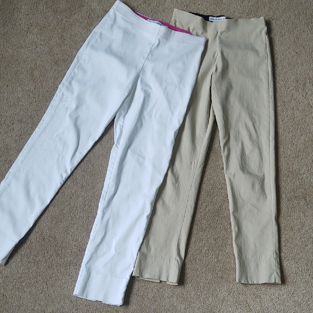 VGUC Set of 2 Gretchen Scott pull-on elastic waist pants White And Tan
